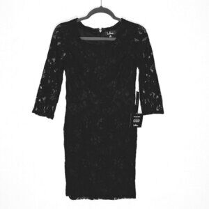 Lulus Lace Dress Size S Scoop Neck Lined Above Knee Black 3/4 Lace Sleeve